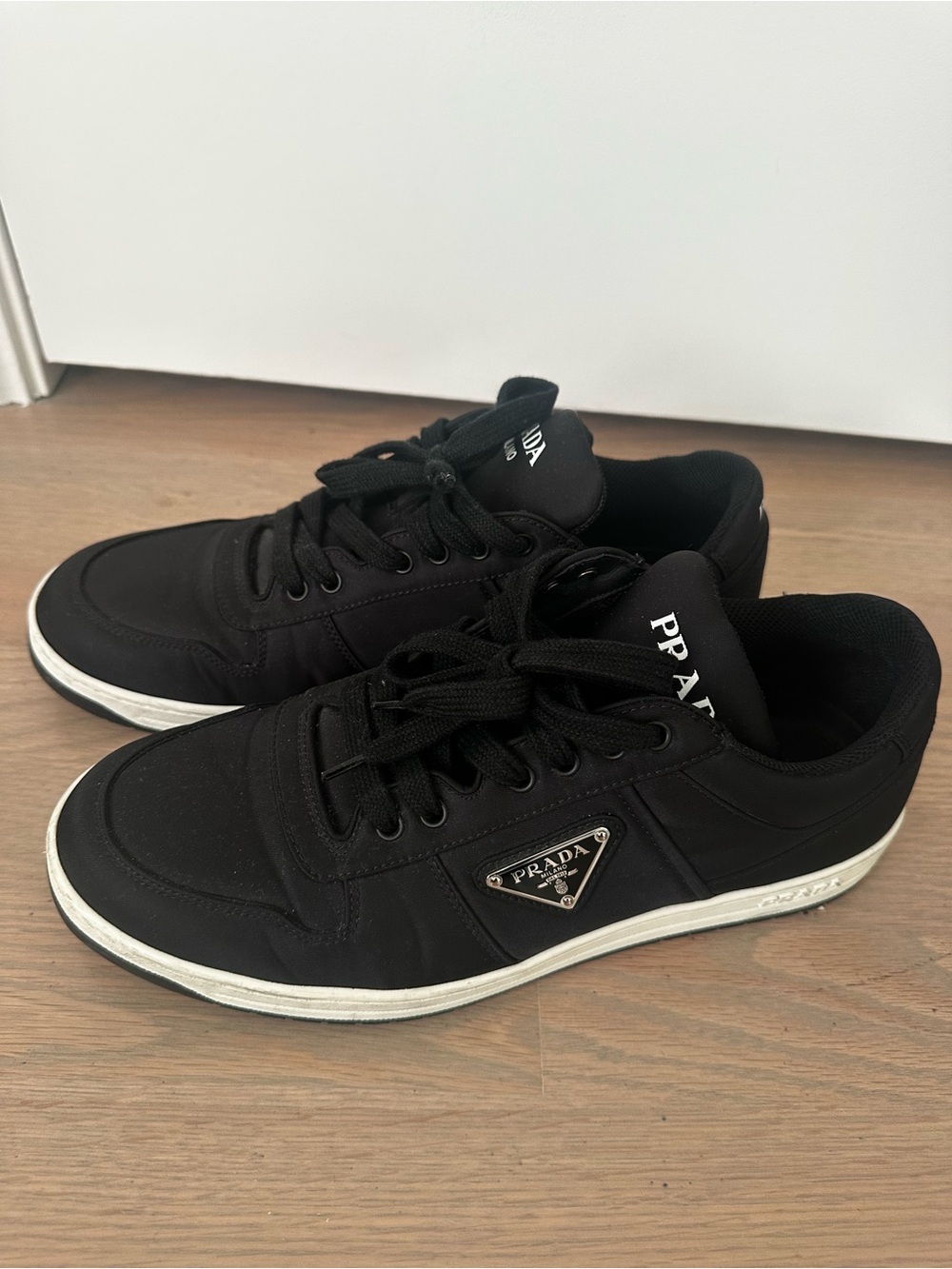 Prada Men Black Low-Top Nylon Sneakers with White Sole